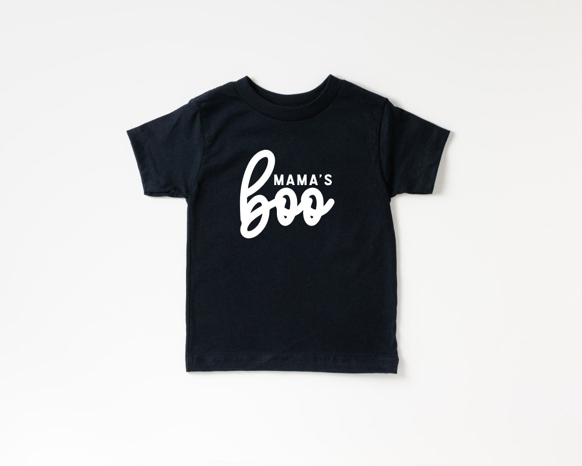 Kids Mama's Boo Tee in White and Black Cotton Crew Neck