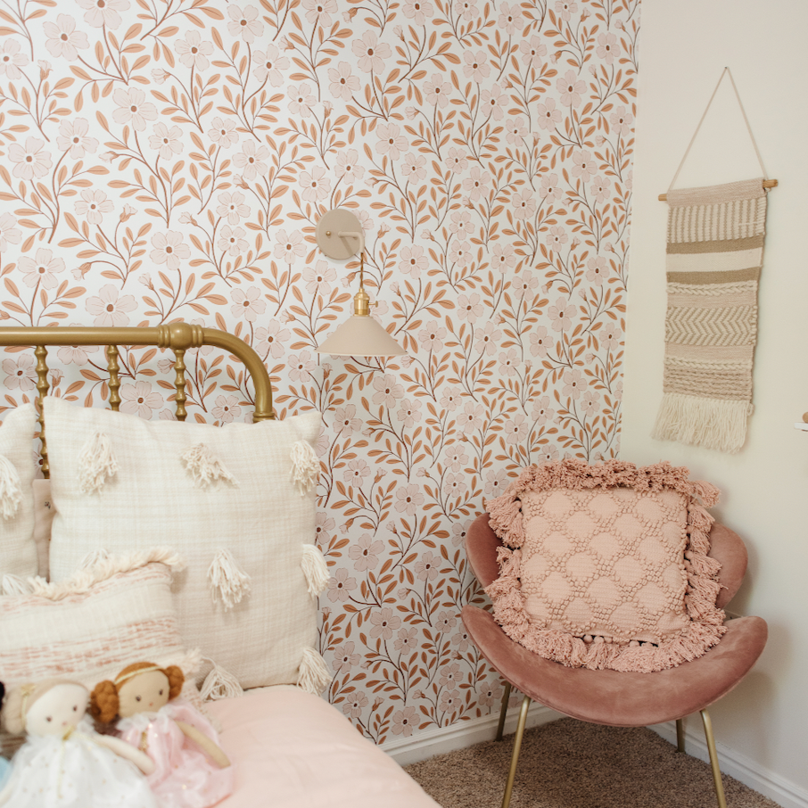 Penny Floral Removable Wallpaper in Grey, White, Sage-Green, Brown