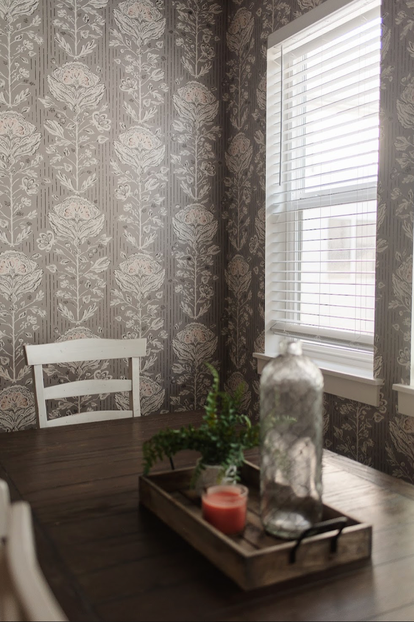 Maren Botanical Floral Removable Wallpaper in Grey, White, Sage-Green