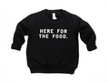 Unisex Here for the Food crew neck pullover in solid black and white knit fabric