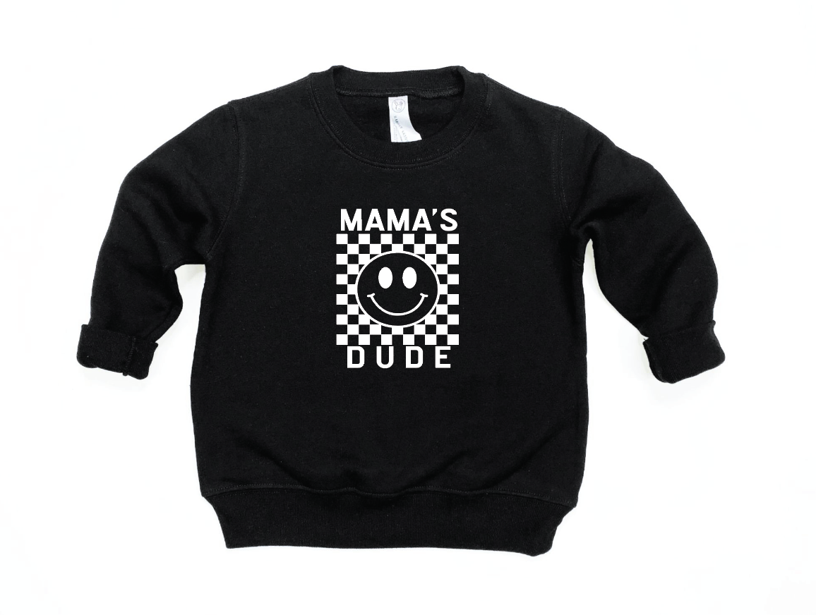 Mama's Dude Checkered Toddler Pullover in Black and White