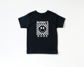 Mama's Dude checkered print graphic tee in cream, black, and olive green.