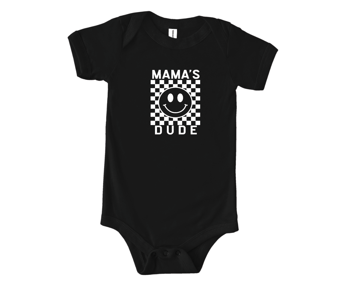 Mama's Dude Checkered Onesie in Off-White, Black and Olive-Green