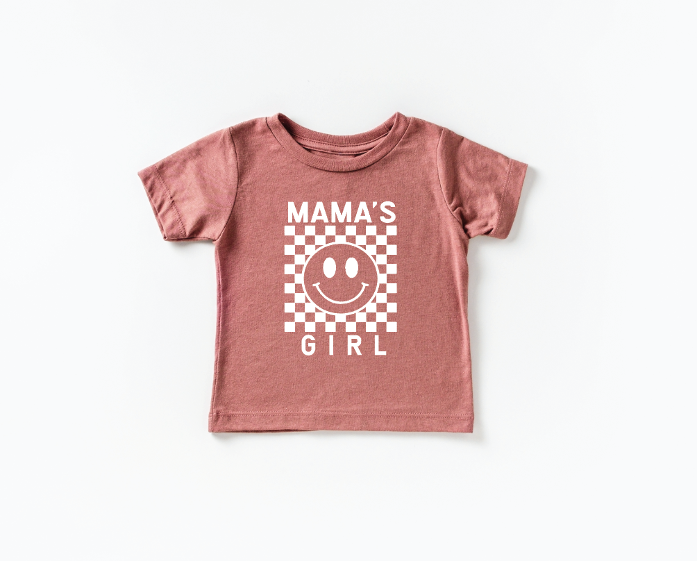 Mama's Girl Checkered Print Kids Cotton Crew Neck Tee