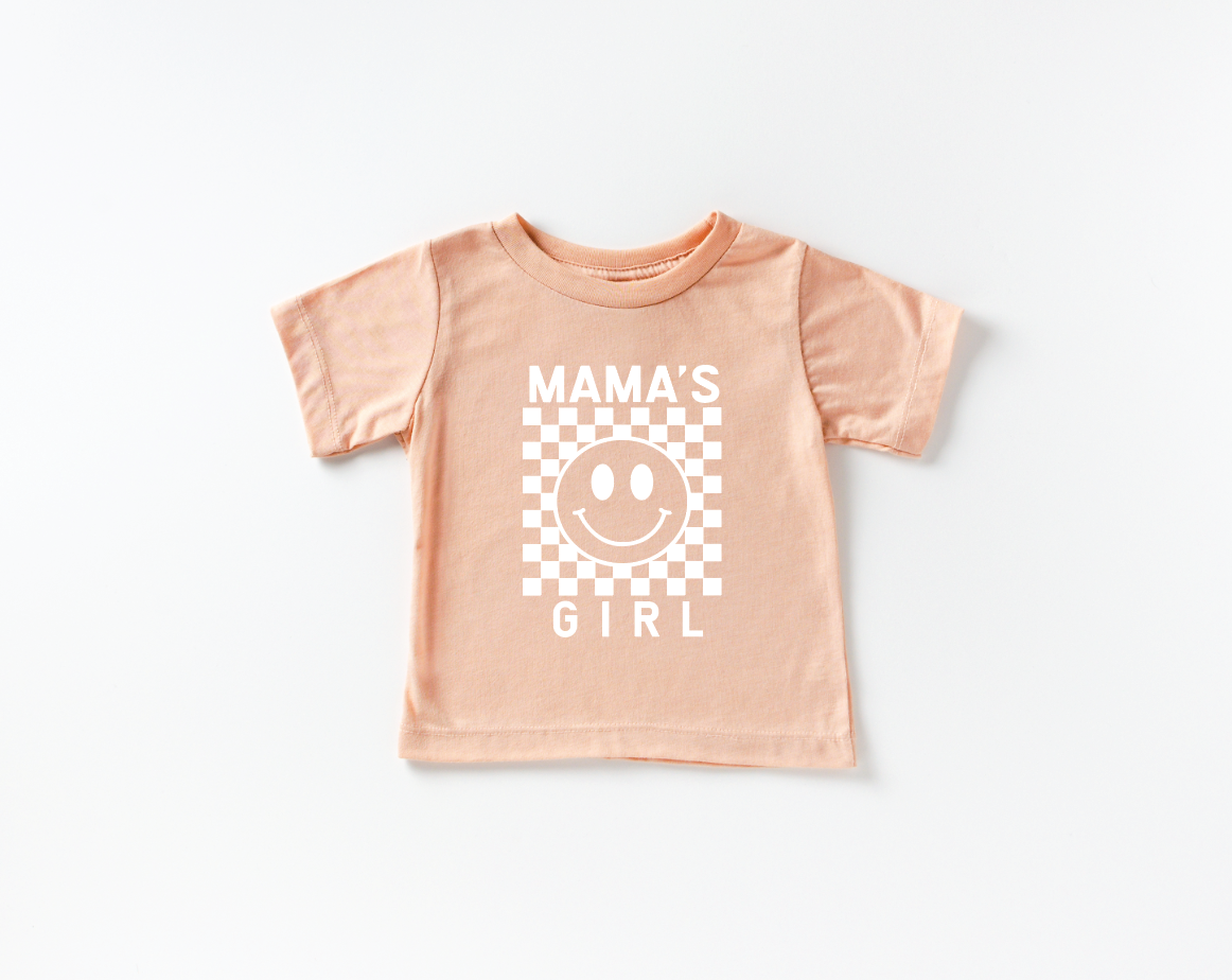 Mama's Girl Checkered Print Kids Cotton Crew Neck Tee
