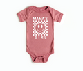 Mauve and black checkered Mama's Girl onesie for babies
