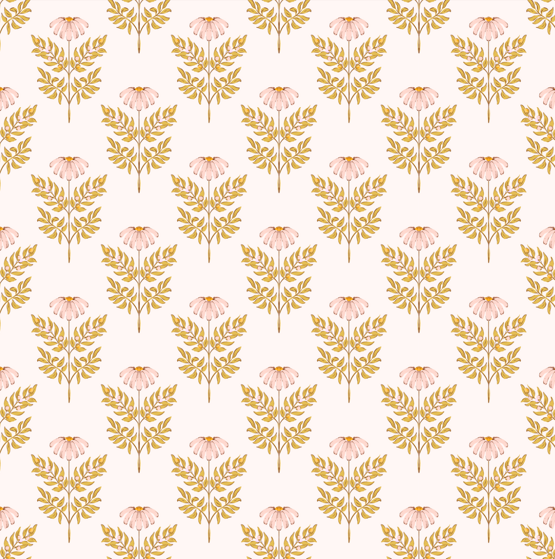 Prue Floral Removable Wallpaper in Blush Pink and Mustard Yellow
