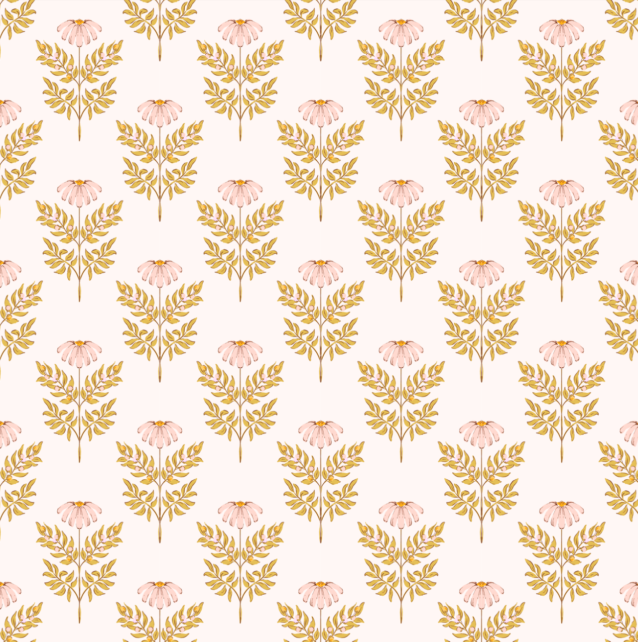 Prue Floral Removable Wallpaper in Blush Pink and Mustard Yellow