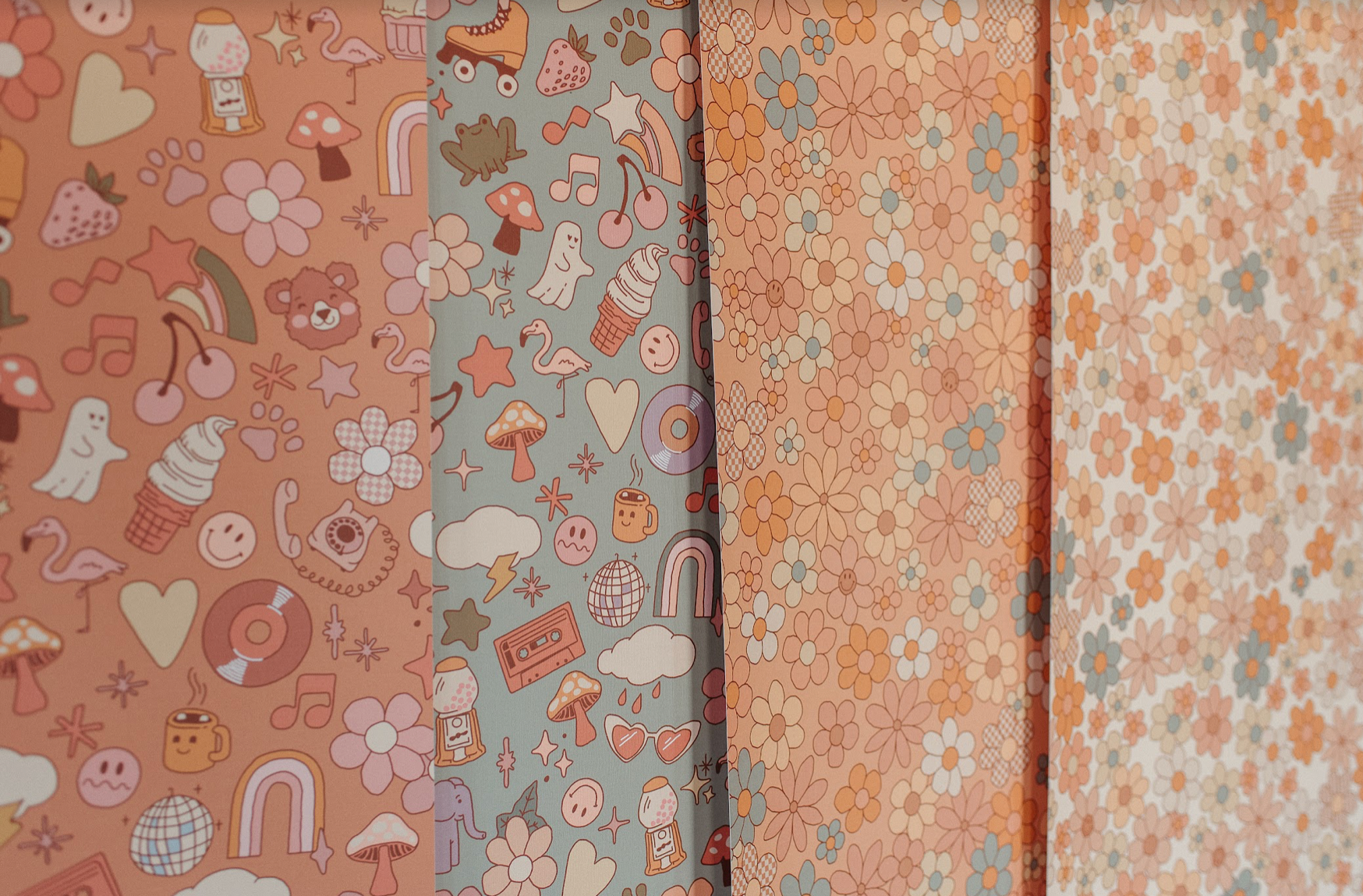 Lollie Abstract Wallpaper in Pink, Orange, and Grey