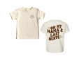 Toddler t-shirt with a humorous graphic in cream and brown.