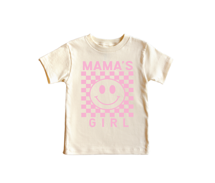 Mama's Girl checkered kids tee in dusty-rose and pink