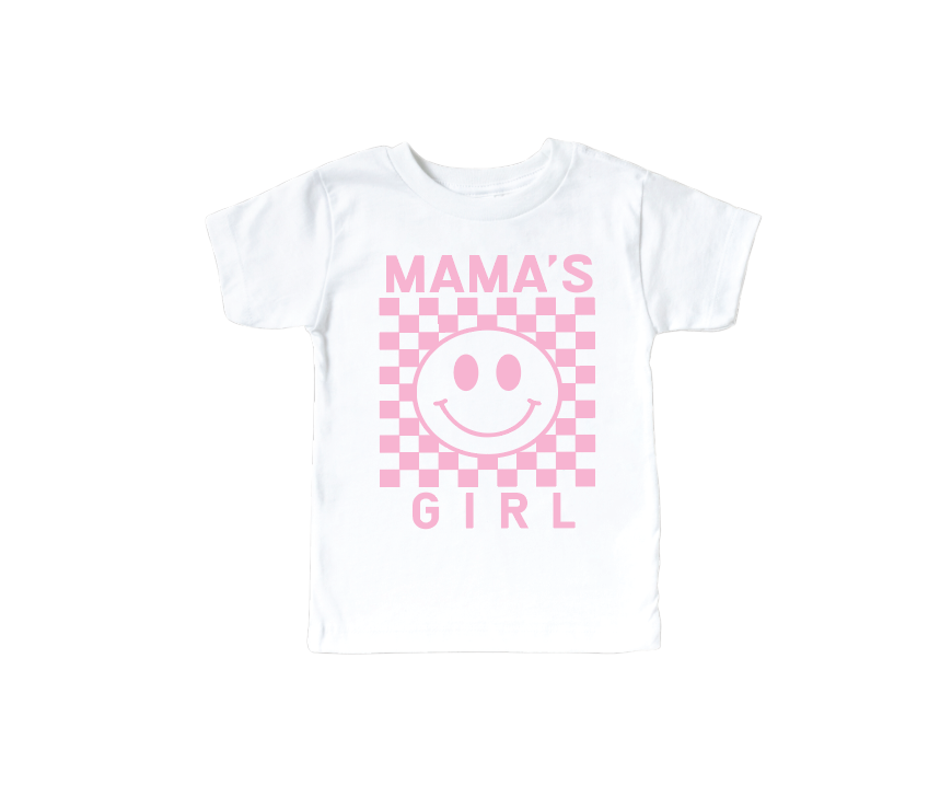 Mama's Girl Checkered Print Kids Cotton Crew Neck Tee
