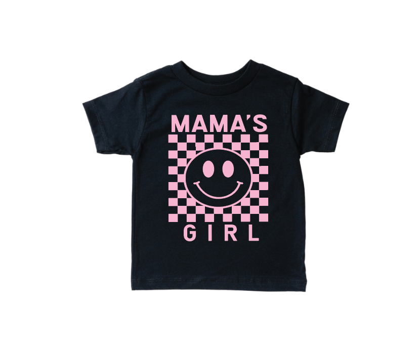 Mama's Girl Checkered Print Kids Cotton Crew Neck Tee