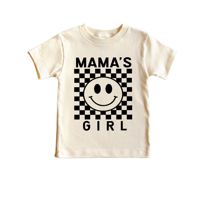 Mama's Girl Checkered Print Kids Cotton Crew Neck Tee
