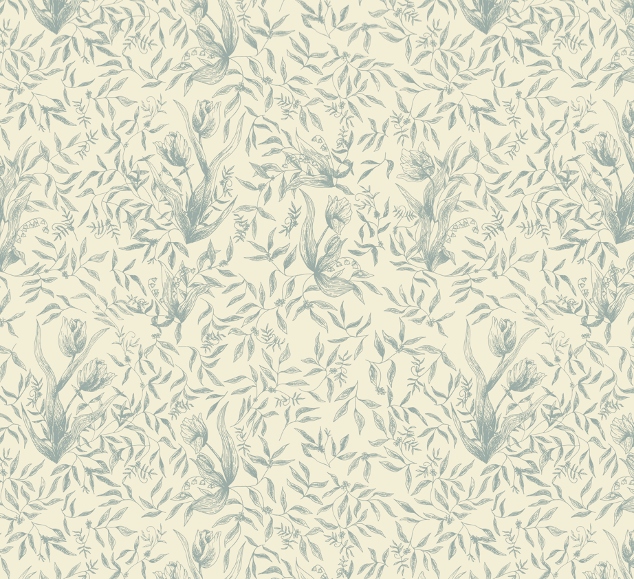 Austen Floral Cottagecore Wallpaper - White & Blue