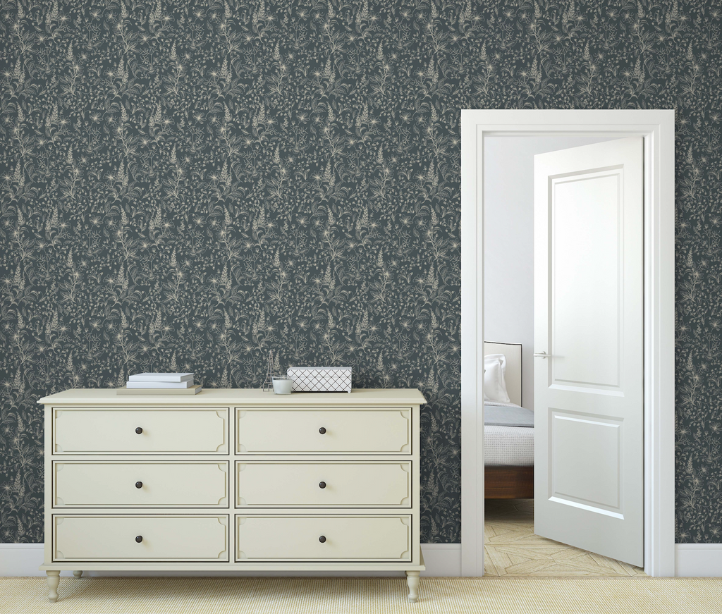 Collins Floral Wallpaper in Blue and Cream Vintage Cottagecore