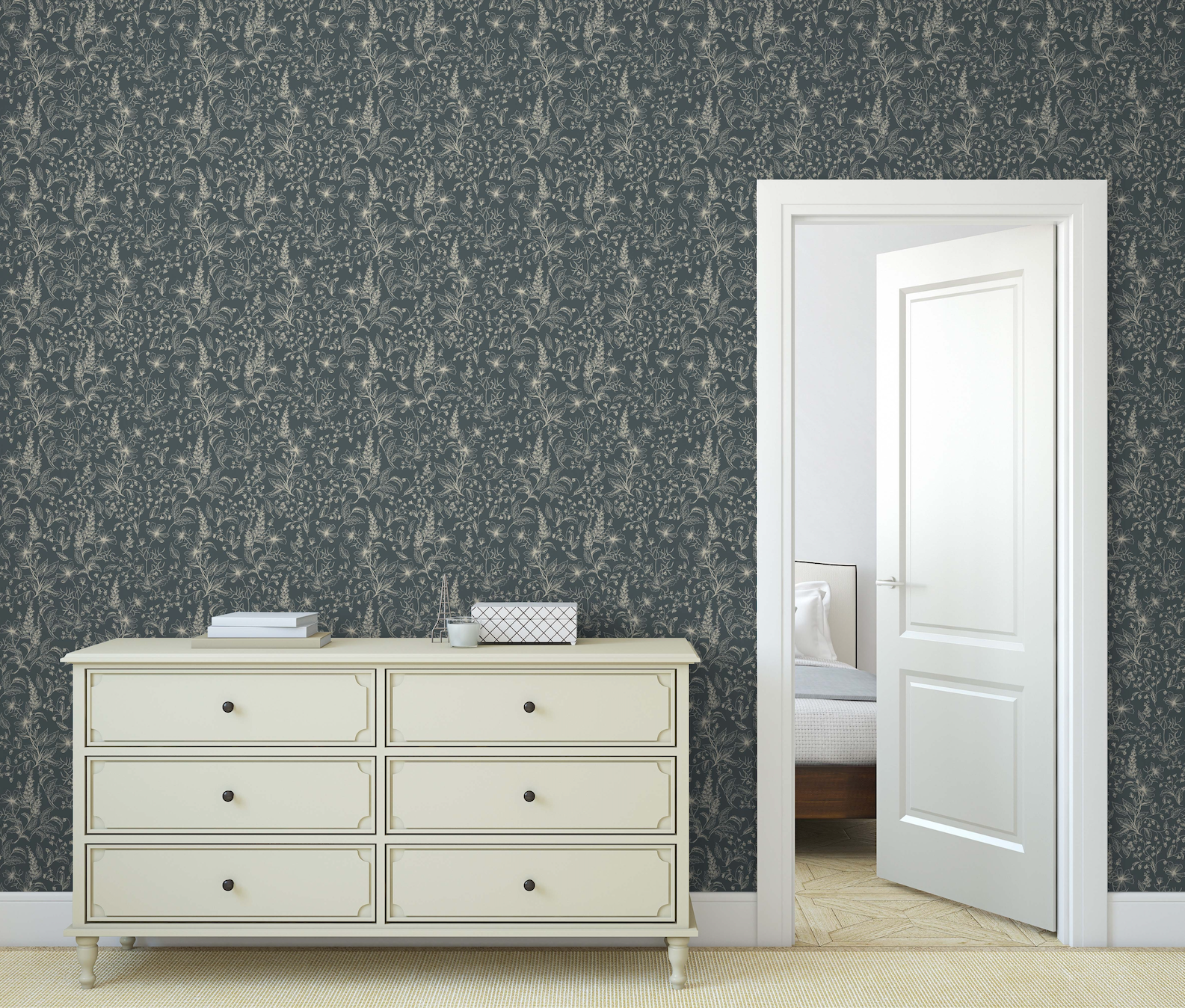 Collins Floral Wallpaper in Blue and Cream Vintage Cottagecore