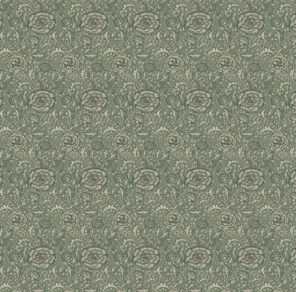 Annika Traditional Floral Wallpaper - Sage-Green, Cream & Brown
