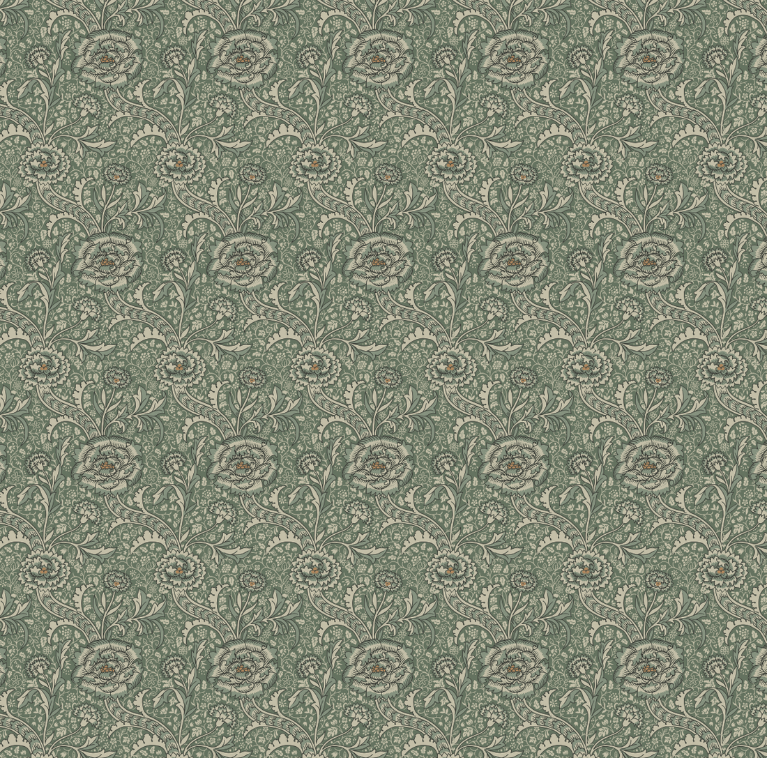 Annika Traditional Floral Wallpaper - Sage-Green, Cream & Brown