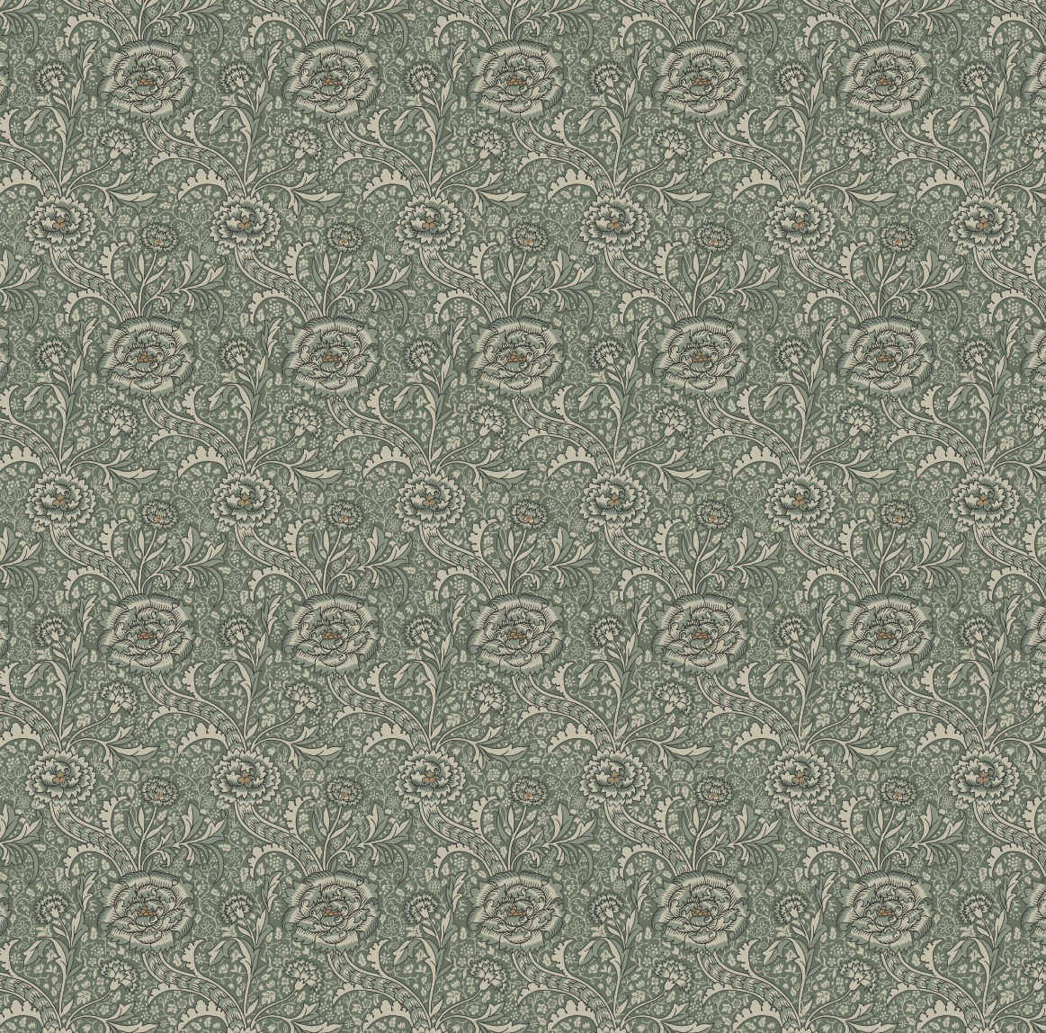 Annika Traditional Floral Wallpaper - Sage-Green, Cream & Brown