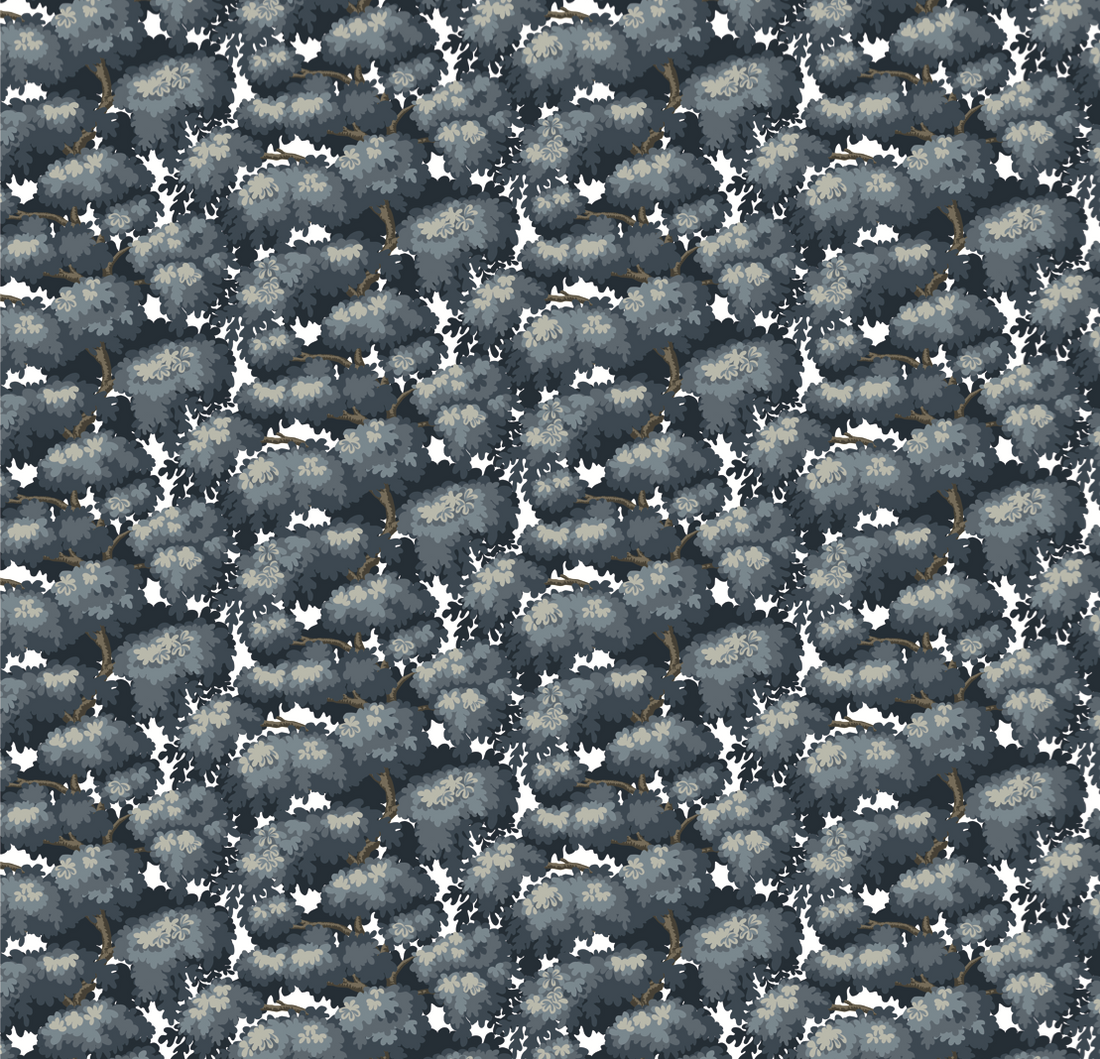 Anders Traditional Wallpaper in Green, Navy, and White