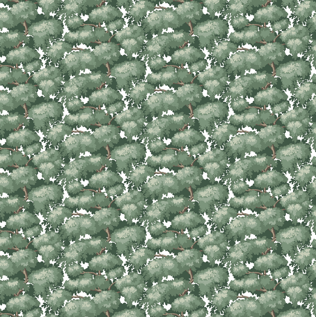 Anders Traditional Wallpaper in Green, Navy, and White