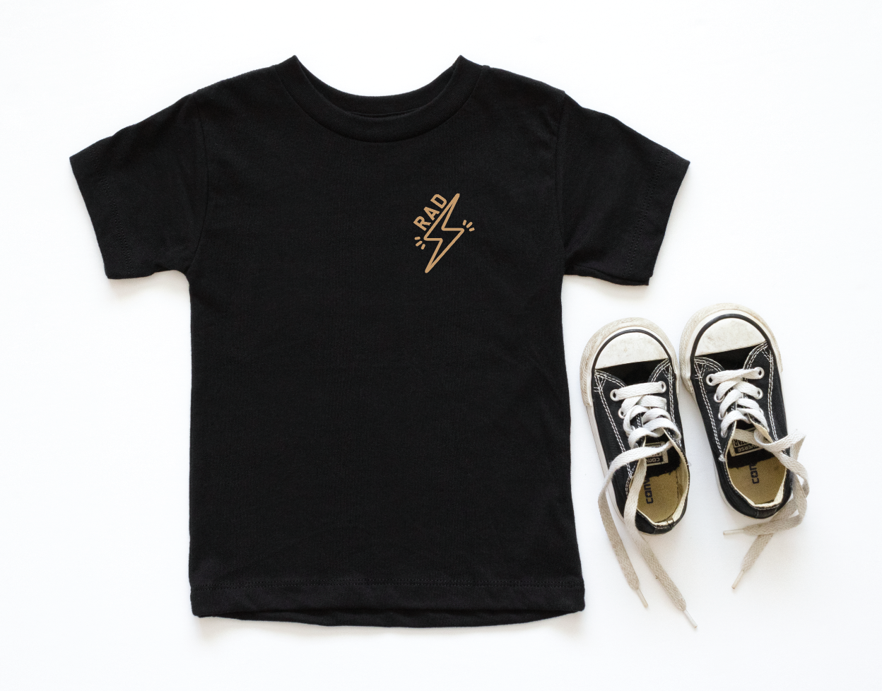Unisex pocket tee featuring a lightening bolt design in black and white.