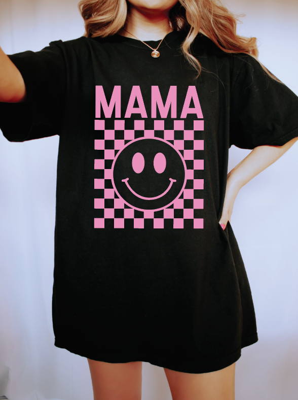 Mama Pink Checkered Graphic Tee - Soft Cotton Unisex Shirt