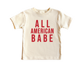 All American Babe t-shirt in natural white featuring a patriotic graphic design