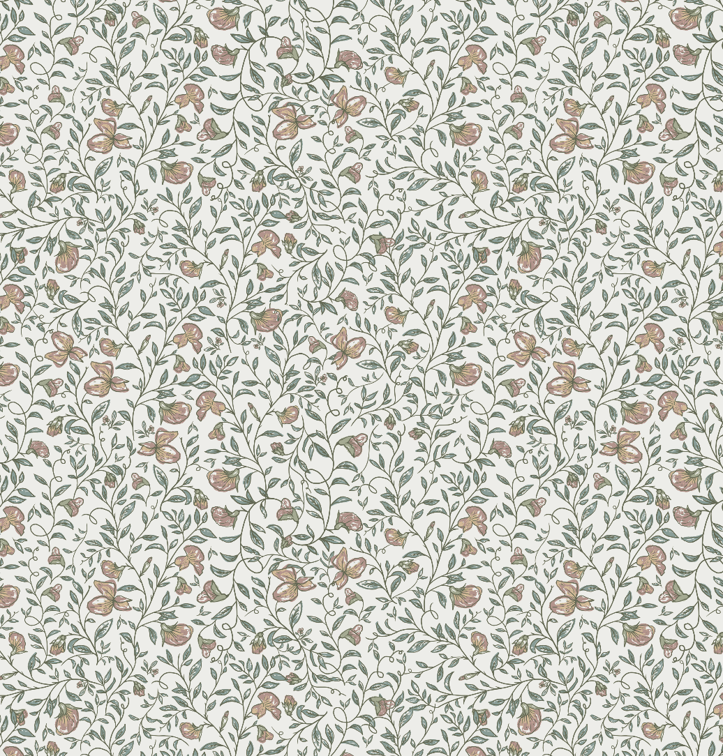 Edelweiss Botanical Removable Wallpaper in Sage-Green & Pale-Pink