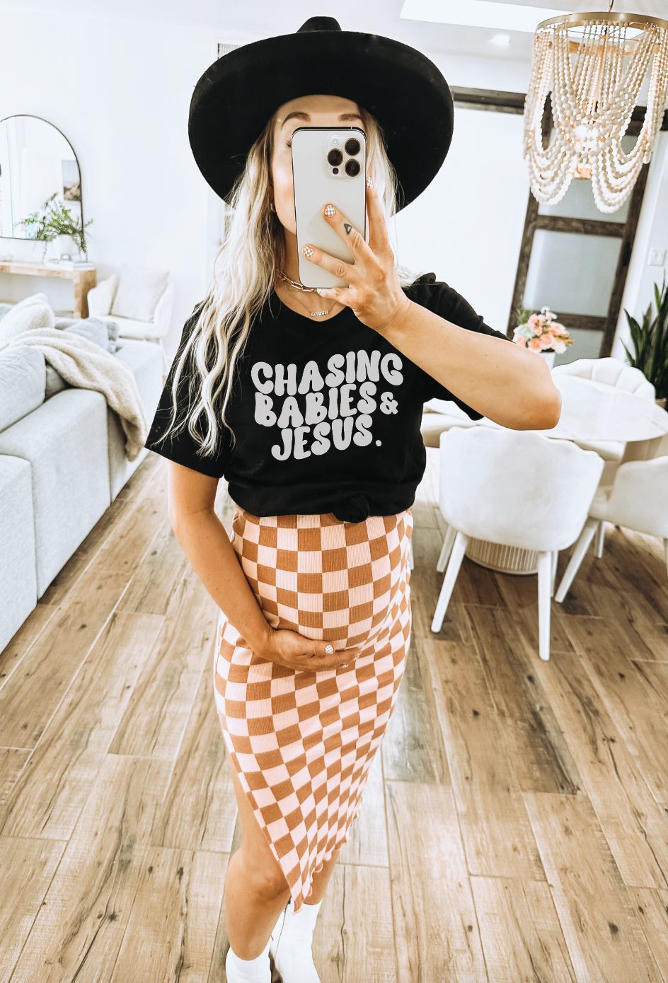 Women's Chasing Babies + Jesus cream and black minimalist graphic t-shirt