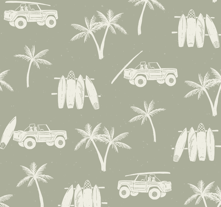 Hurley Removable Wallpaper in Beige, Olive-Green and Sage-Green