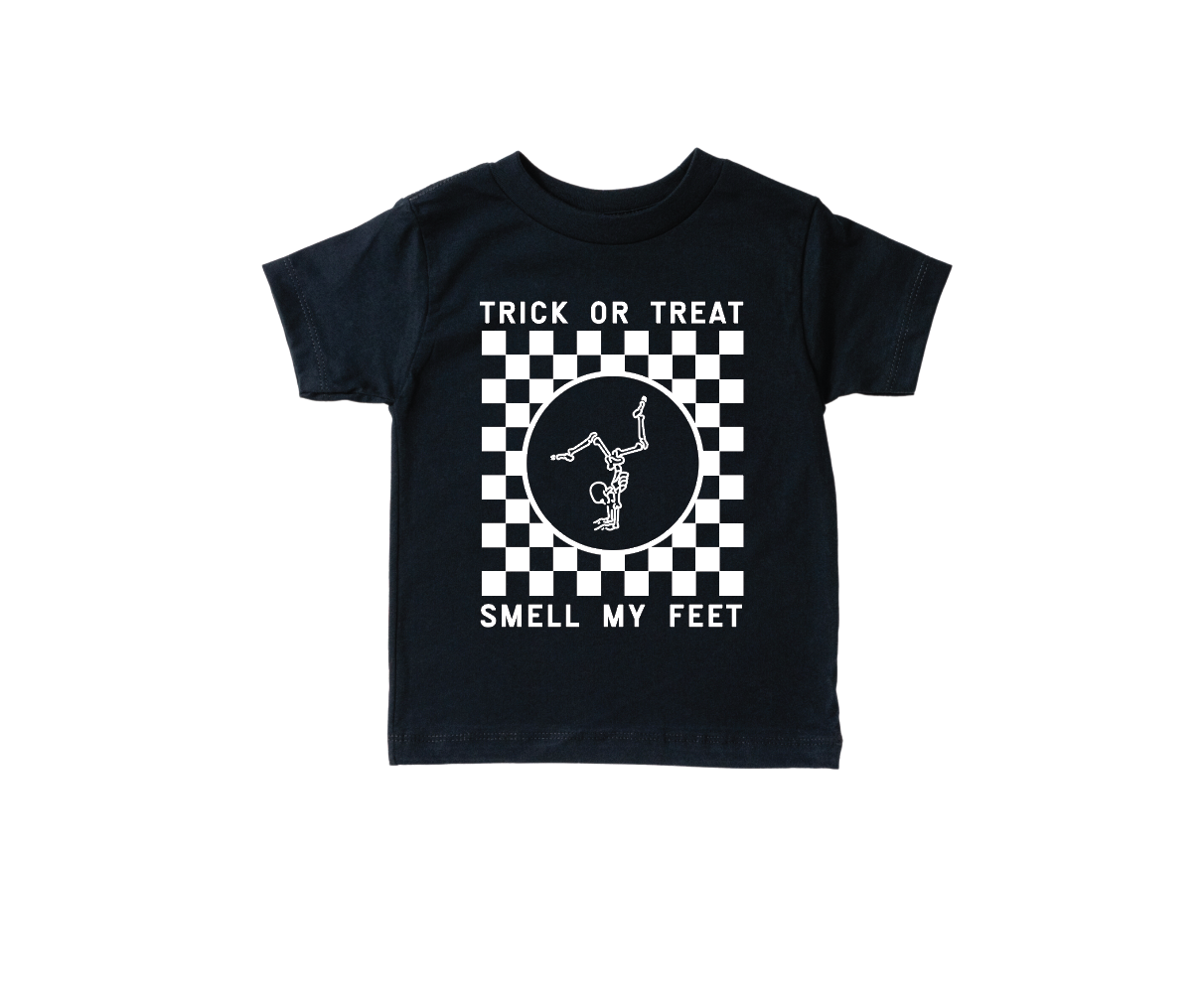 Kids Trick or Treat Smell My Feet Checkered Halloween Graphic Tee