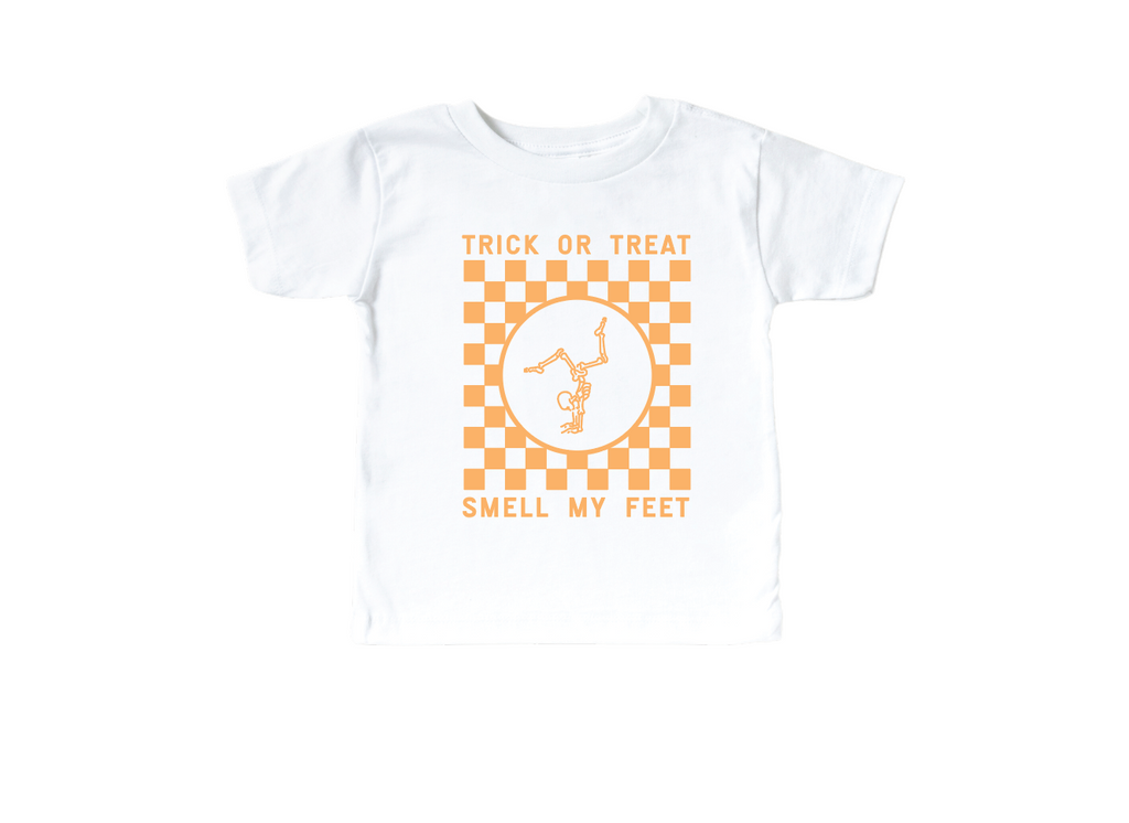 Kids Trick or Treat Smell My Feet Checkered Halloween Graphic Tee
