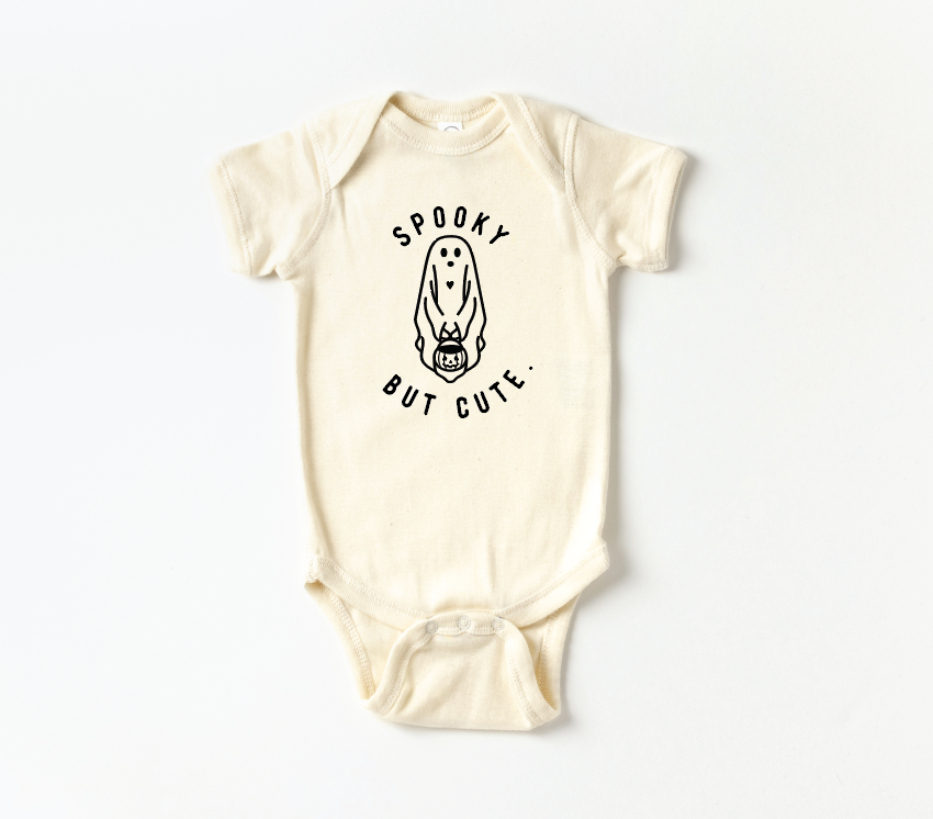 Baby unisex cream and black Spooky But Cute Halloween onesie