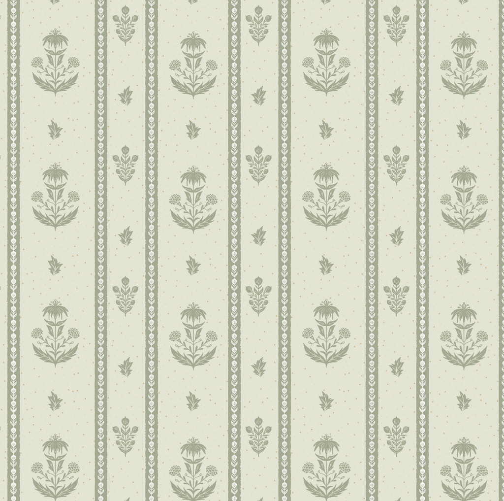 Cordelia Floral Removable Wallpaper in Green, Cream, Brown & Blue
