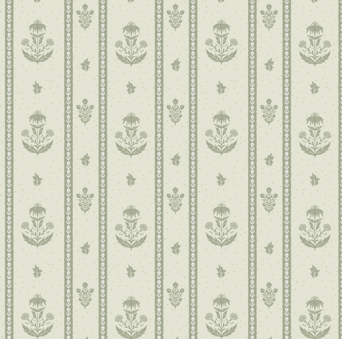 Cordelia Floral Removable Wallpaper in Green, Cream, Brown & Blue