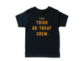 The Trick or Treat Crew kids cotton graphic tee in black, white, and cream
