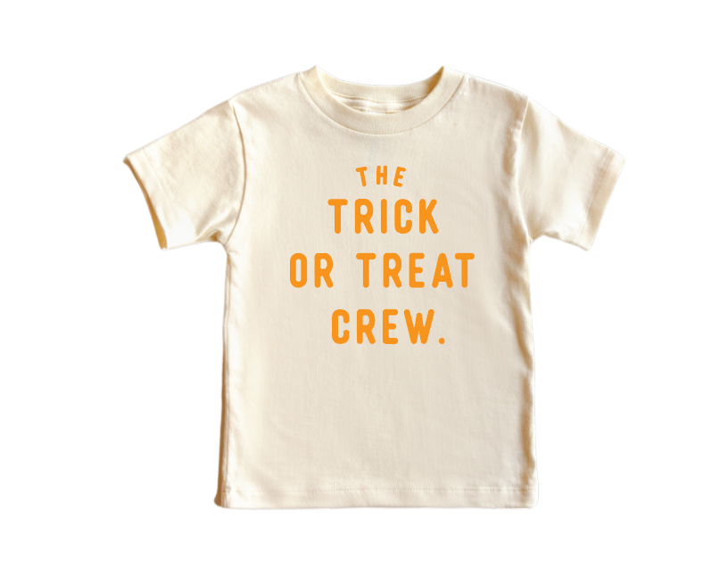 The Trick or Treat Crew Kids Graphic Tee in Black, White, Cream