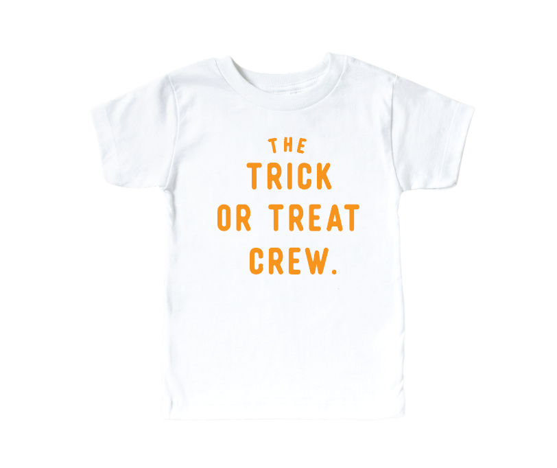The Trick or Treat Crew Kids Graphic Tee in Black, White, Cream