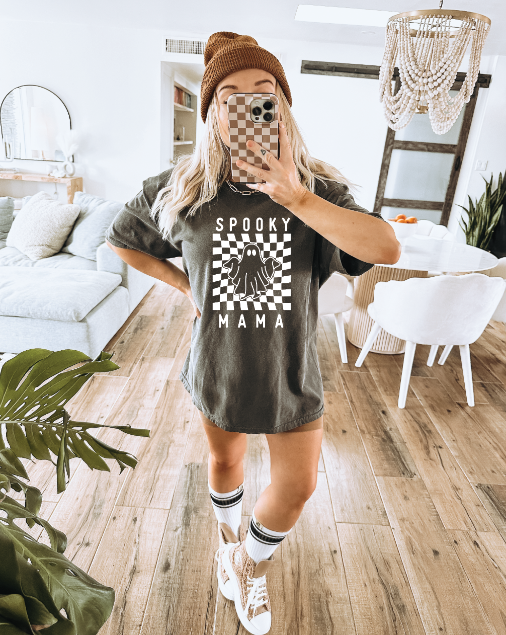 Women's SPOOKY Mama charcoal grey and white graphic Halloween t-shirt