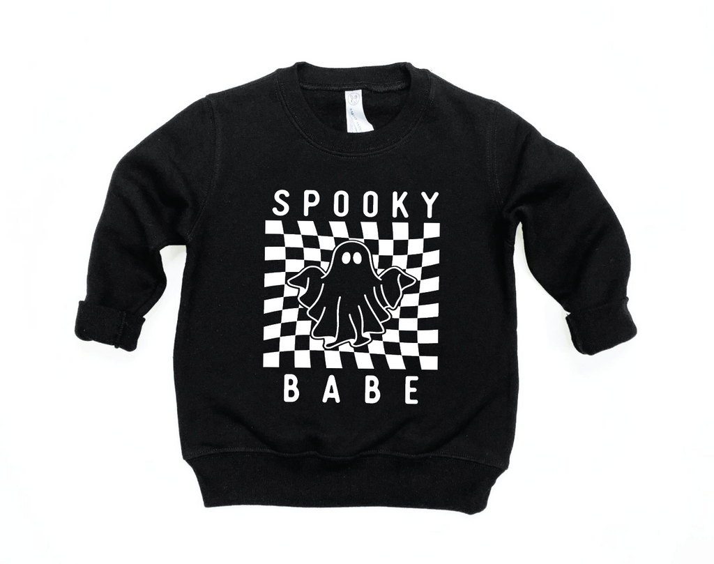 Spooky Babe knit pullover in black and white minimalist style for kids