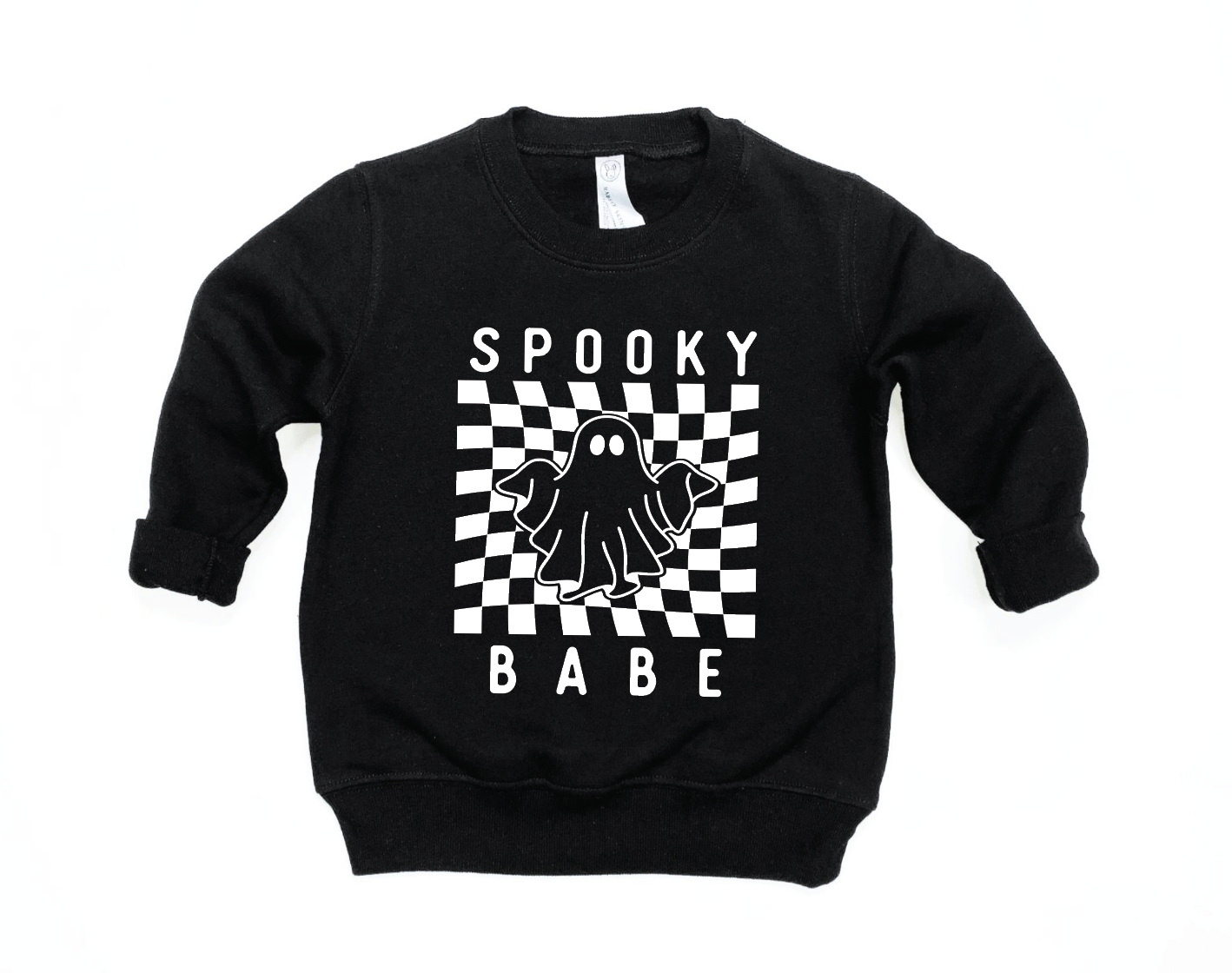 Spooky Babe knit pullover in black and white minimalist style for kids