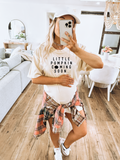 Little Pumpkin Coming Soon cotton maternity graphic tee in cream and black