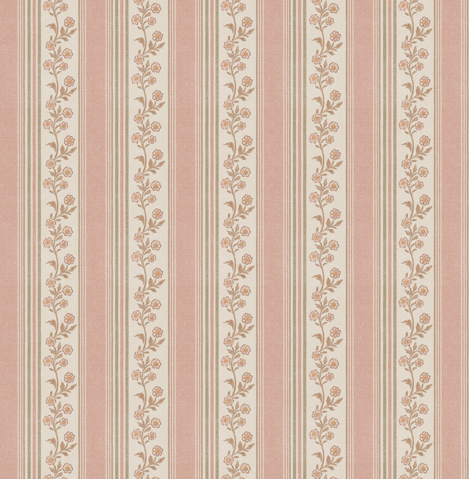 Auggie Striped Wallpaper in Pink, Cream, and Sage-Green