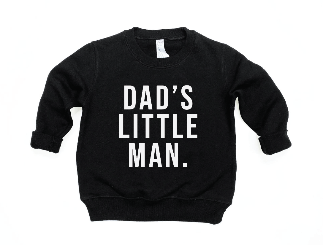 Minimalist kids Dad's Little Man pullover in solid black and white knit