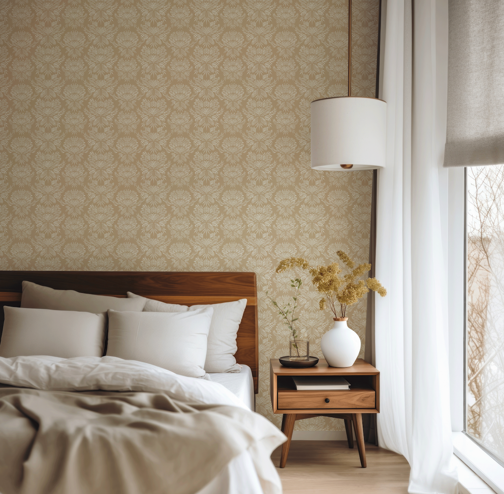 Genevieve Floral Wallpaper in Beige and Cream