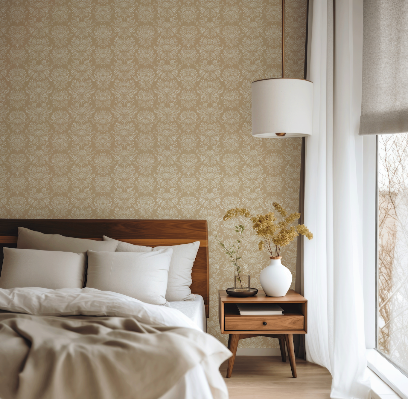 Genevieve Floral Wallpaper in Beige and Cream