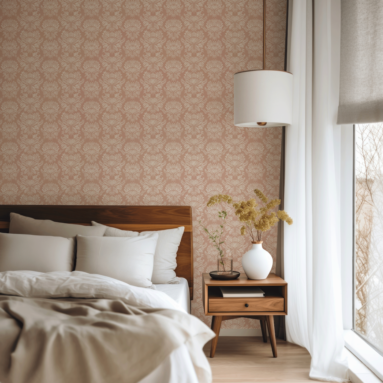 Genevieve Floral Wallpaper in Beige and Cream