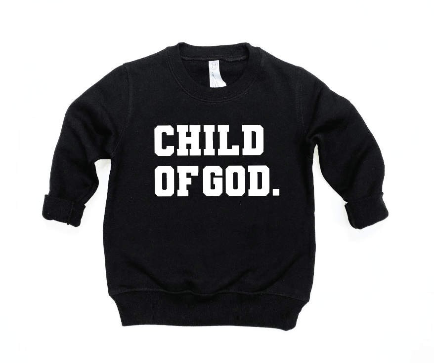 Minimalist Child of God Pullover in solid black or cream for kids